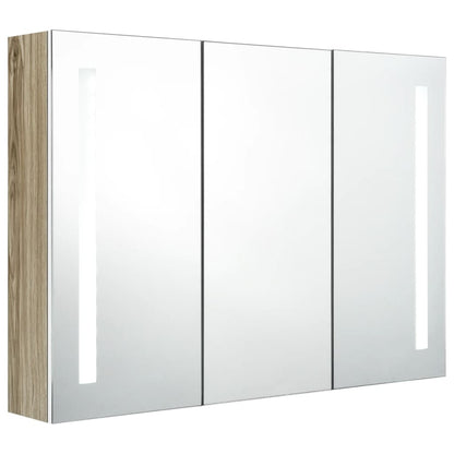 Badrumsspegel Spegelskåp LED 89x14x62 cm Vit och ek