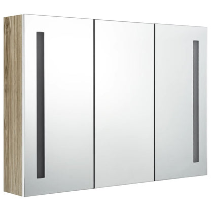 Badrumsspegel Spegelskåp LED 89x14x62 cm Vit och ek