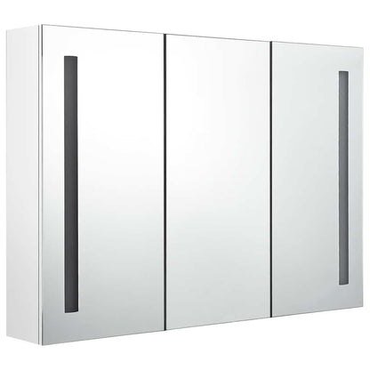 Badrumsspegel Spegelskåp LED 89x14x62 cm glänsande Vit