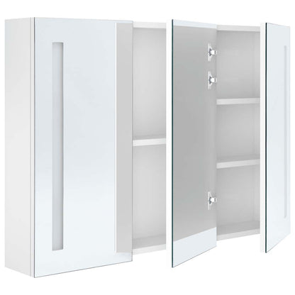 Badrumsspegel Spegelskåp LED 89x14x62 cm glänsande Vit