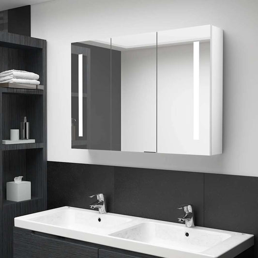 Badrumsspegel Spegelskåp LED 89x14x62 cm glänsande Vit