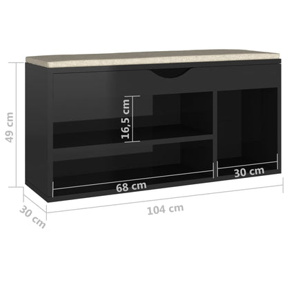 Skoställ Högglans Svart Skobänk med dyna 104x30x49 cm