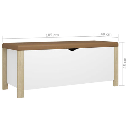 Förvaringsbänk med dyna sonoma-ek och vit 105x40x45 cm spånskiva