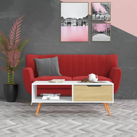 Soffbord Vit och Sonoma Ek 100x49,5x43 cm