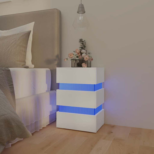 Sängbord Nattduksbord Vit Sängskåp LED 45x35x67 cm