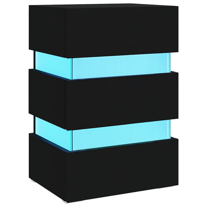 Sängbord Nattduksbord Svart Sängskåp LED 45x35x67 cm