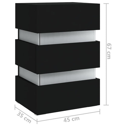 Sängbord Nattduksbord Svart Sängskåp LED 45x35x67 cm