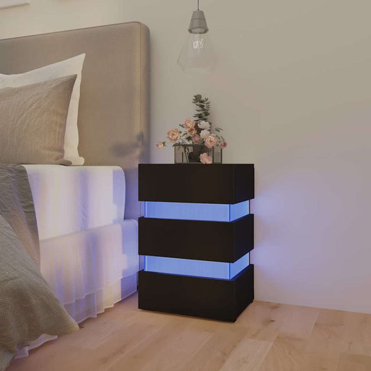 Sängbord Nattduksbord Svart Sängskåp LED 45x35x67 cm