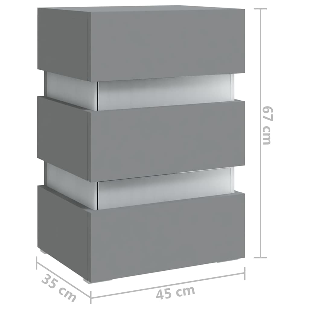 Sängbord Nattduksbord Grå Sängskåp LED 45x35x67 cm