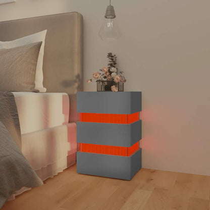 Sängbord Nattduksbord Grå Sängskåp LED 45x35x67 cm