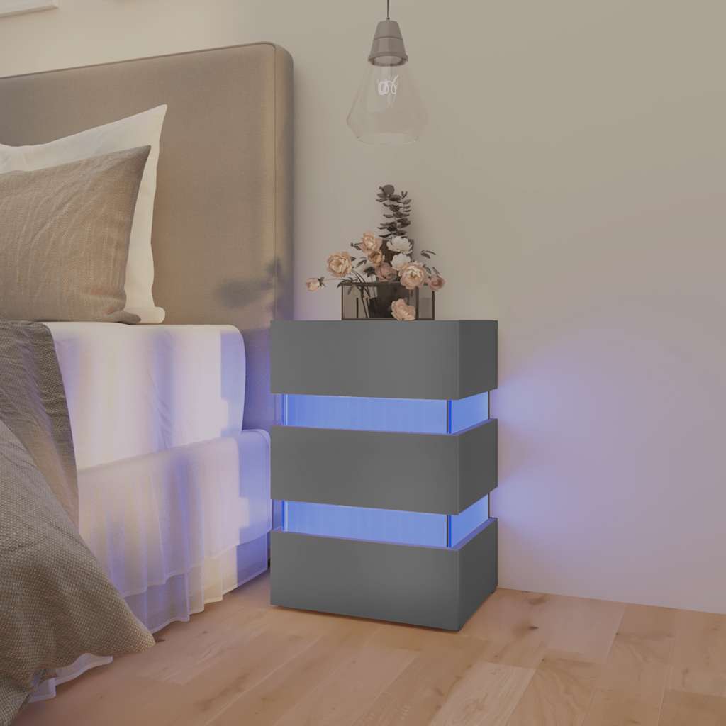 Sängbord Nattduksbord Grå Sängskåp LED 45x35x67 cm