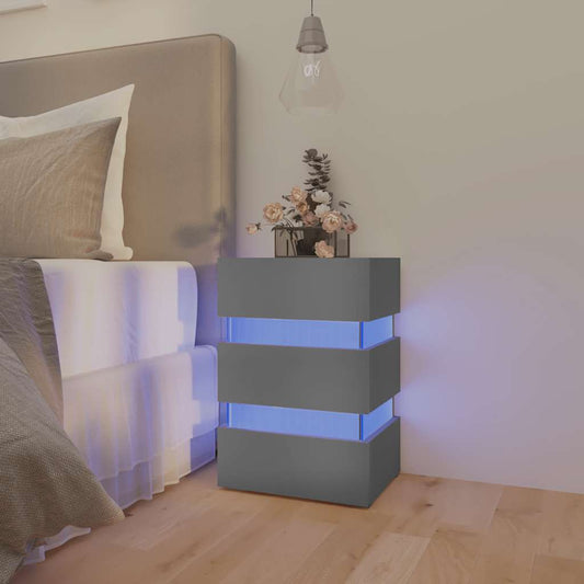 Sängbord Nattduksbord Grå Sängskåp LED 45x35x67 cm