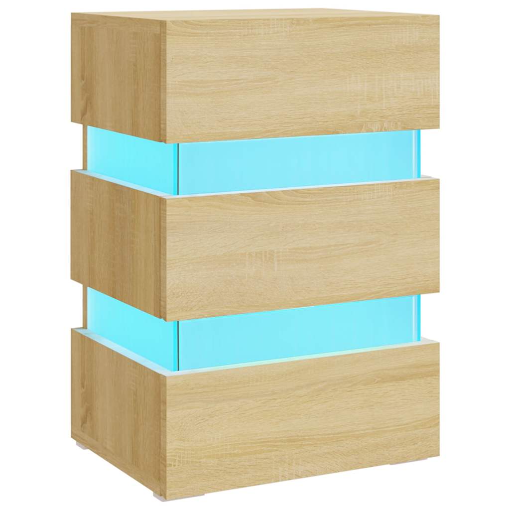 Sängbord Nattduksbord Sonoma Ek Sängskåp LED 45x35x67 cm