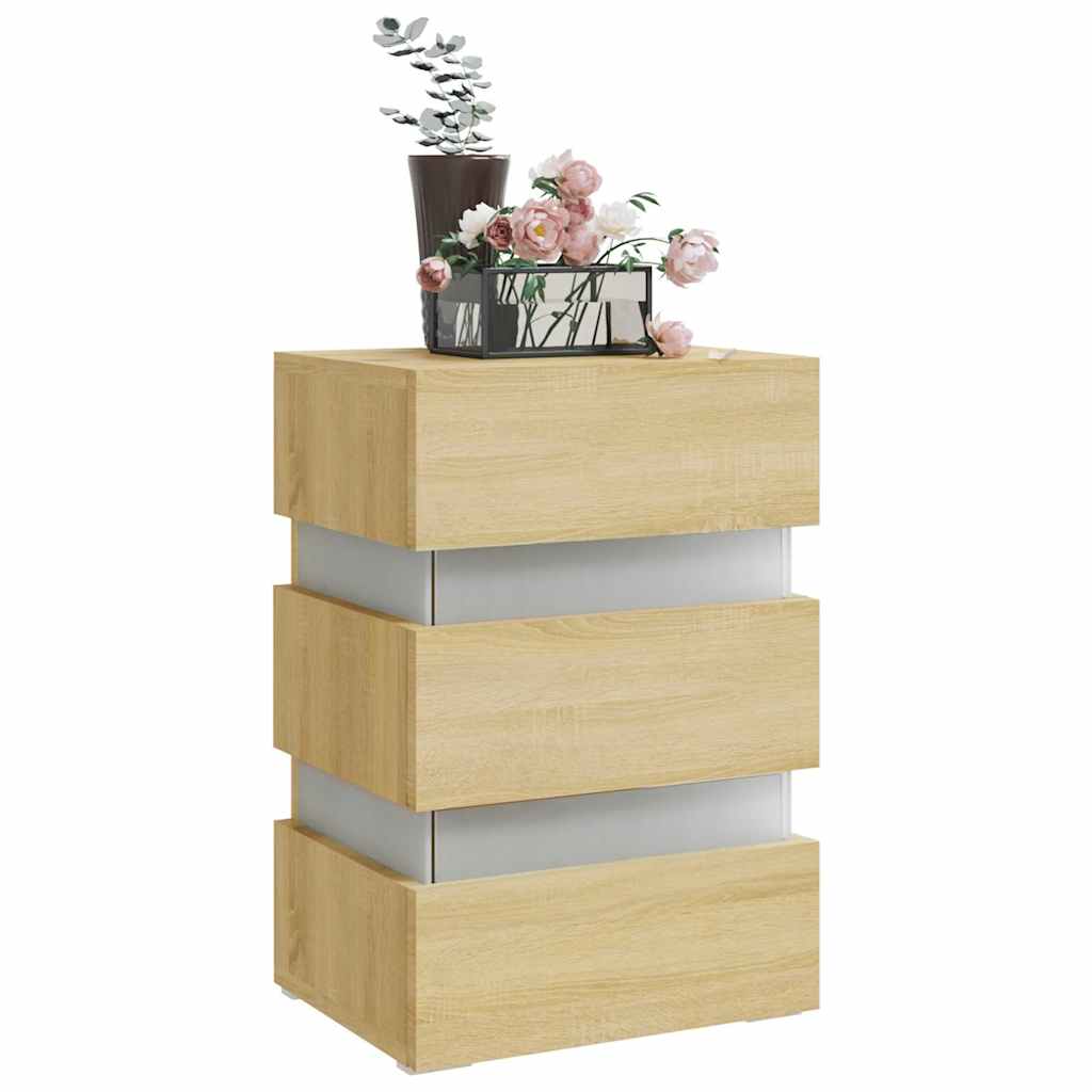 Sängbord Nattduksbord Sonoma Ek Sängskåp LED 45x35x67 cm