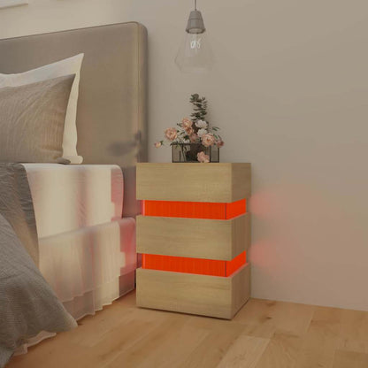 Sängbord Nattduksbord Sonoma Ek Sängskåp LED 45x35x67 cm