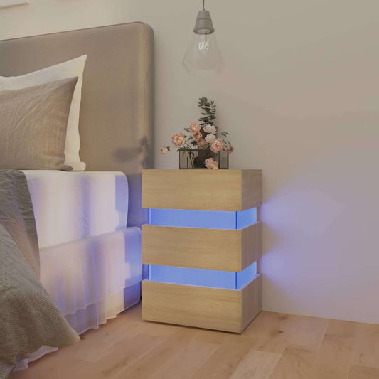 Sängbord Nattduksbord Sonoma Ek Sängskåp LED 45x35x67 cm