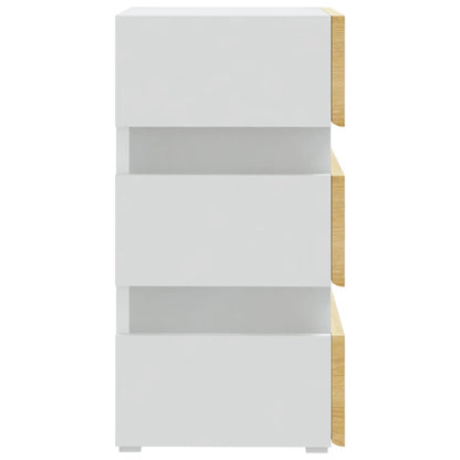 Sängbord Nattduksbord Vit Sängskåp LED och Sonoma Ek 45x35x67 cm