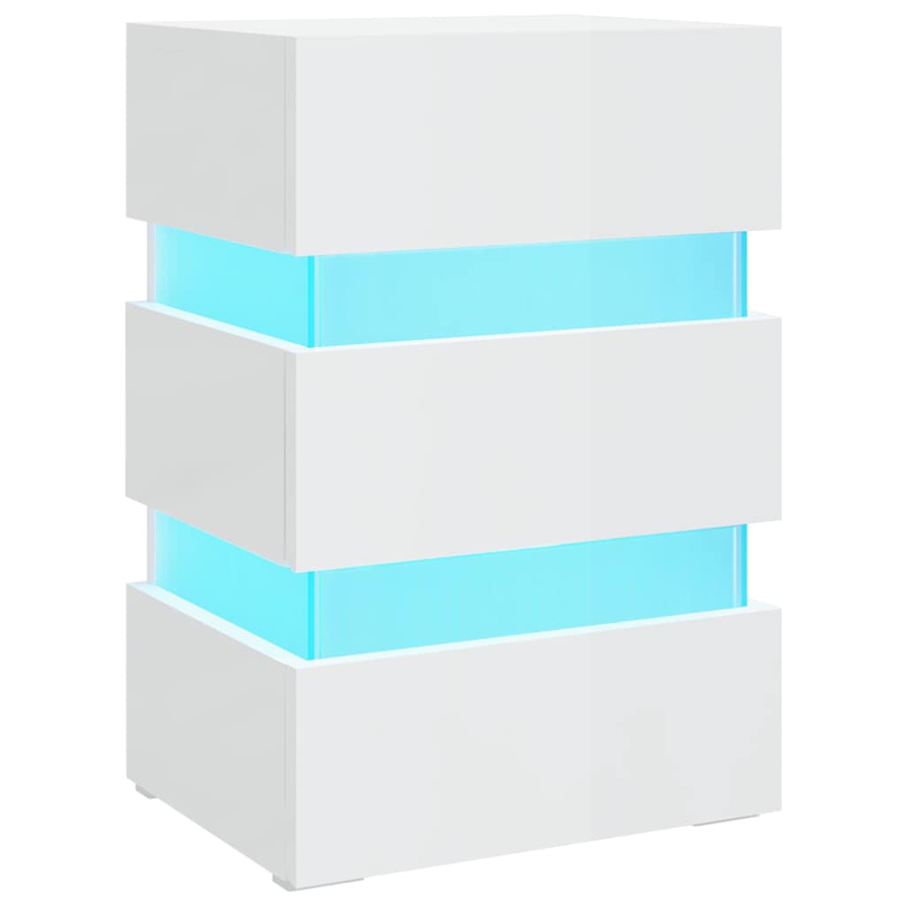 Sängbord Nattduksbord Högglans Vit Sängskåp LED 45x35x67 cm