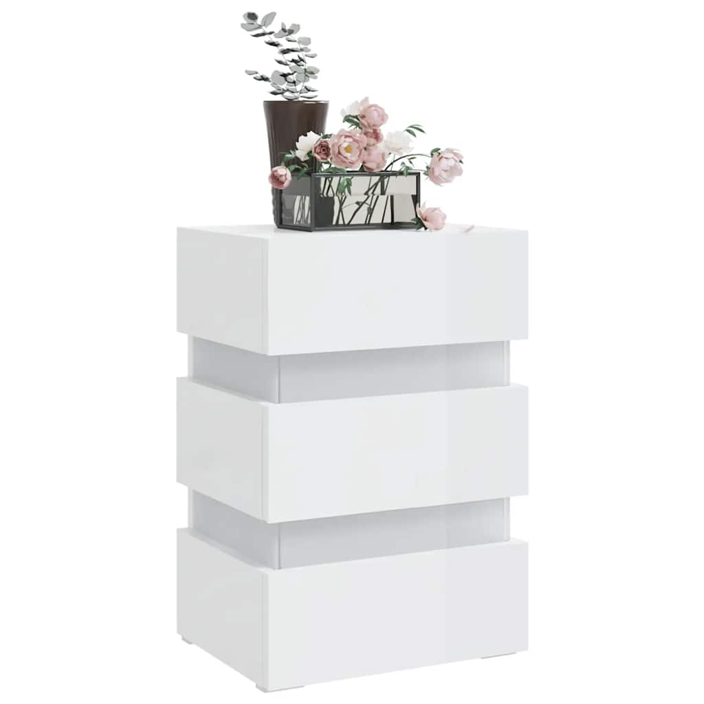 Sängbord Nattduksbord Högglans Vit Sängskåp LED 45x35x67 cm