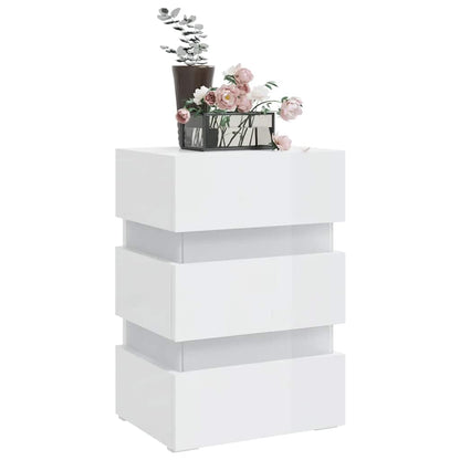 Sängbord Nattduksbord Högglans Vit Sängskåp LED 45x35x67 cm