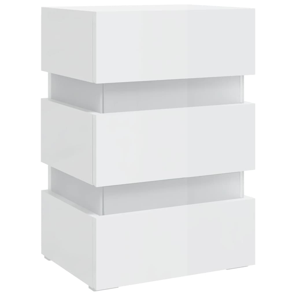 Sängbord Nattduksbord Högglans Vit Sängskåp LED 45x35x67 cm