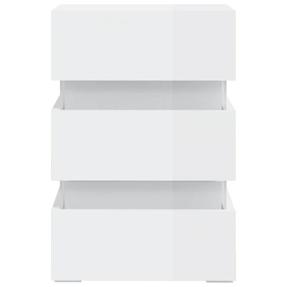 Sängbord Nattduksbord Högglans Vit Sängskåp LED 45x35x67 cm