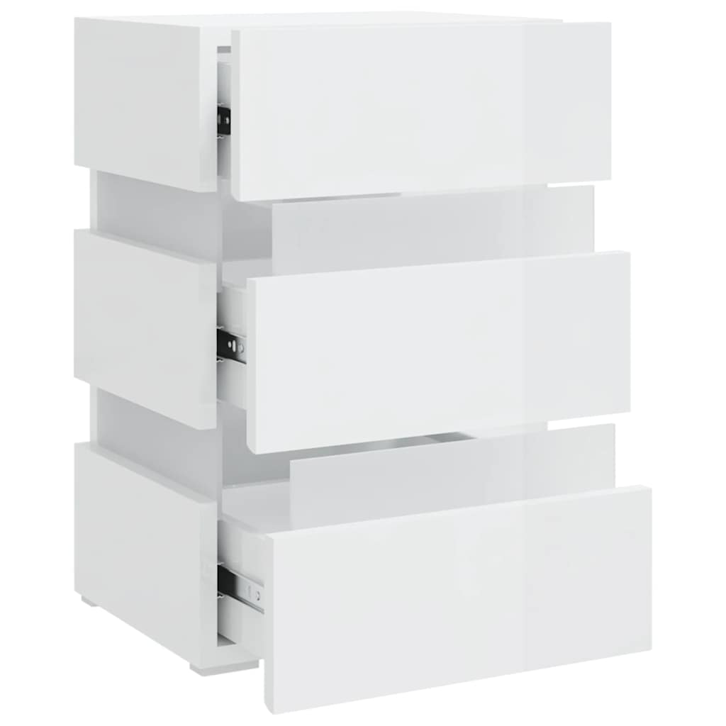 Sängbord Nattduksbord Högglans Vit Sängskåp LED 45x35x67 cm