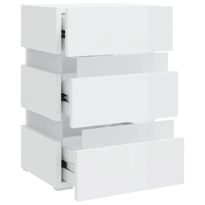 Sängbord Nattduksbord Högglans Vit Sängskåp LED 45x35x67 cm
