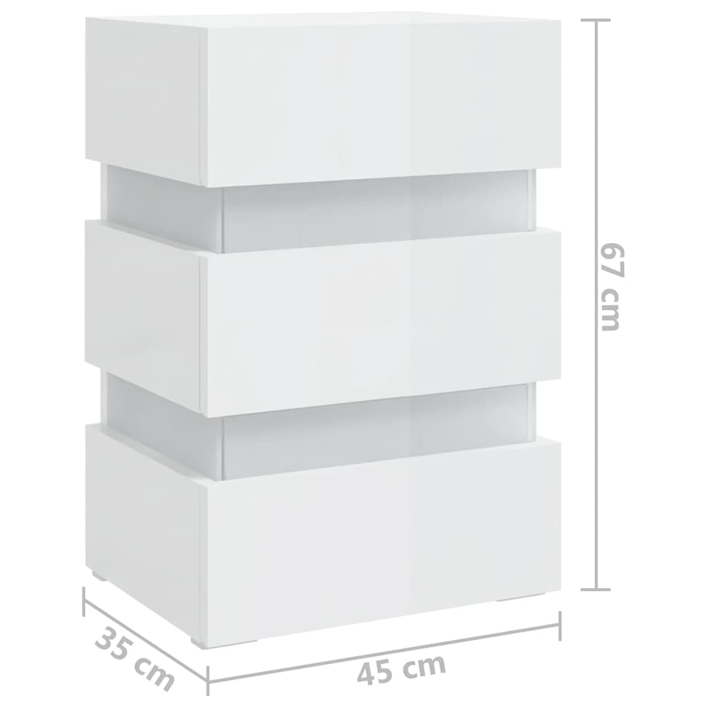 Sängbord Nattduksbord Högglans Vit Sängskåp LED 45x35x67 cm