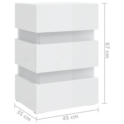 Sängbord Nattduksbord Högglans Vit Sängskåp LED 45x35x67 cm