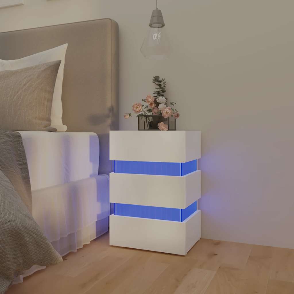 Sängbord Nattduksbord Högglans Vit Sängskåp LED 45x35x67 cm
