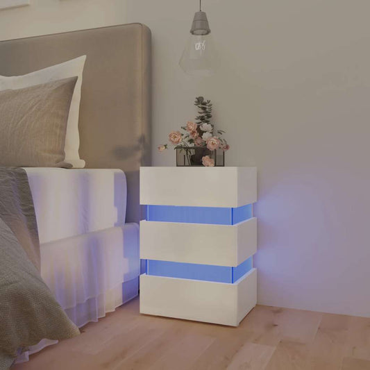 Sängbord Nattduksbord Högglans Vit Sängskåp LED 45x35x67 cm