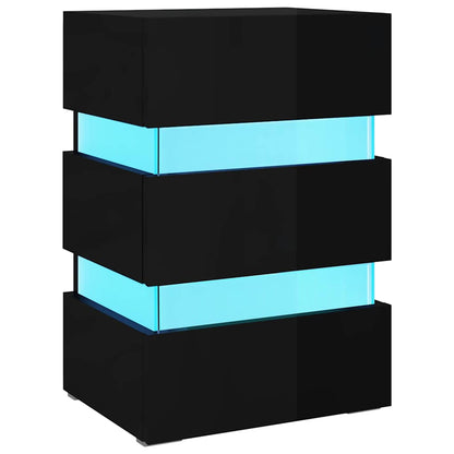 Sängbord Nattduksbord Högglans Svart Sängskåp LED 45x35x67 cm