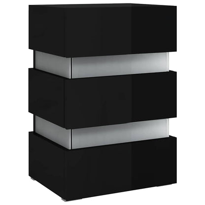 Sängbord Nattduksbord Högglans Svart Sängskåp LED 45x35x67 cm