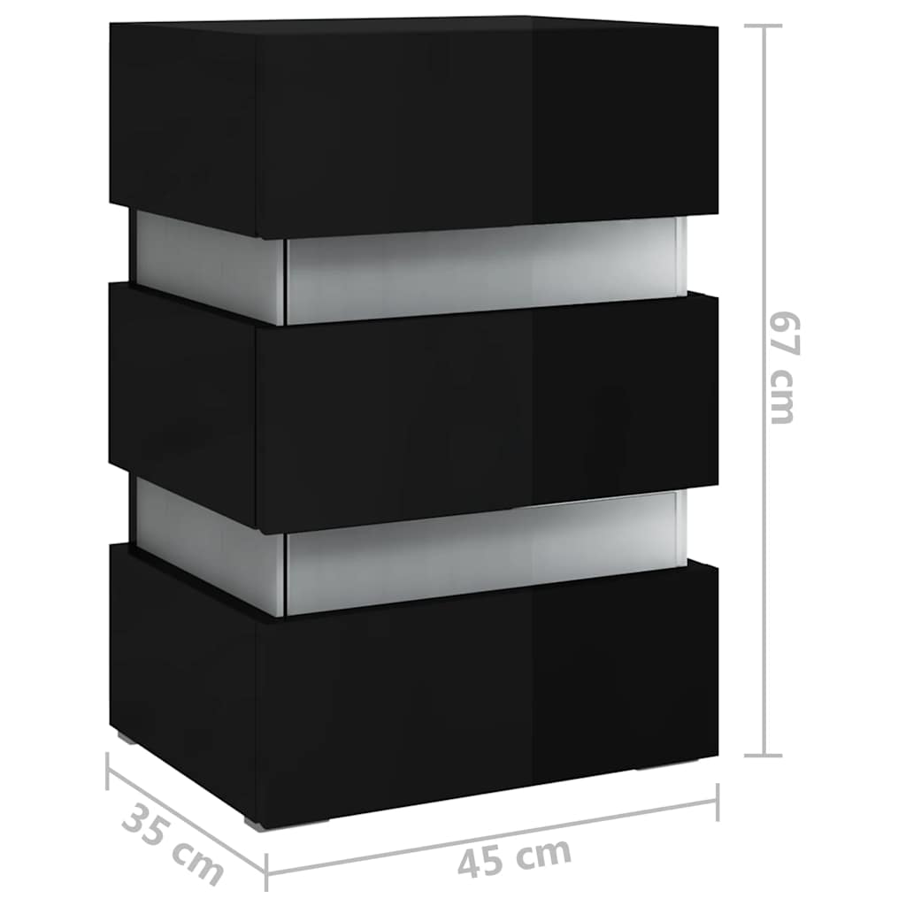 Sängbord Nattduksbord Högglans Svart Sängskåp LED 45x35x67 cm