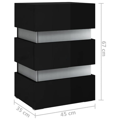 Sängbord Nattduksbord Högglans Svart Sängskåp LED 45x35x67 cm