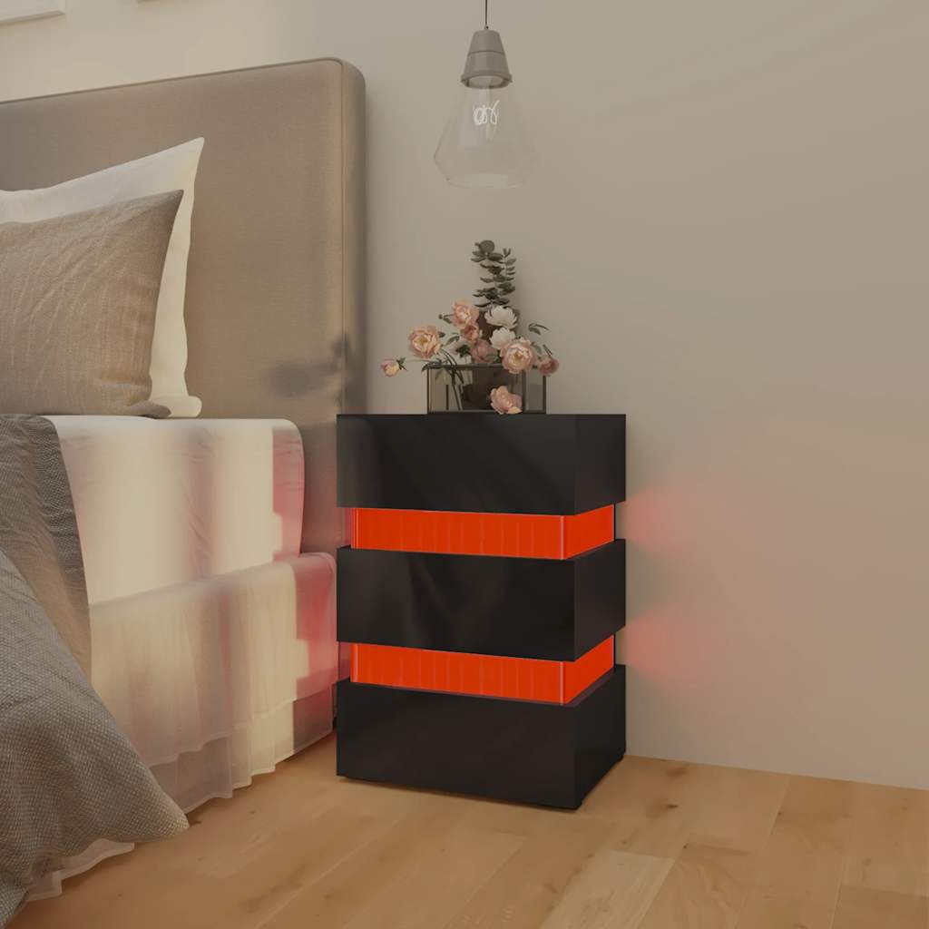 Sängbord Nattduksbord Högglans Svart Sängskåp LED 45x35x67 cm