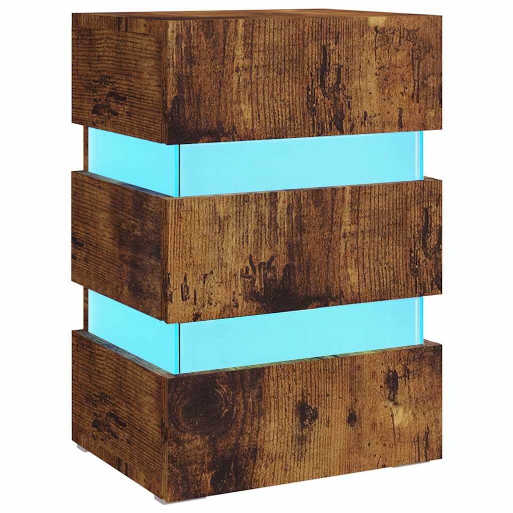 Sängbord Nattduksbord Rökfärgad Ek Sängskåp LED 45x35x67 cm