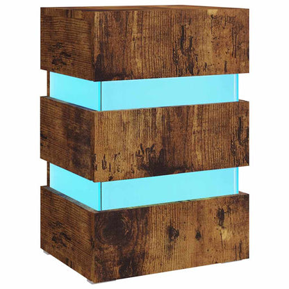 Sängbord Nattduksbord Rökfärgad Ek Sängskåp LED 45x35x67 cm