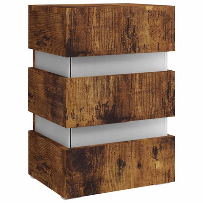 Sängbord Nattduksbord Rökfärgad Ek Sängskåp LED 45x35x67 cm