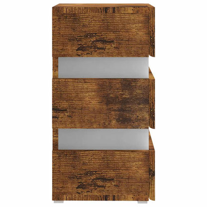 Sängbord Nattduksbord Rökfärgad Ek Sängskåp LED 45x35x67 cm