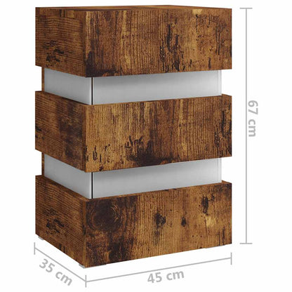 Sängbord Nattduksbord Rökfärgad Ek Sängskåp LED 45x35x67 cm