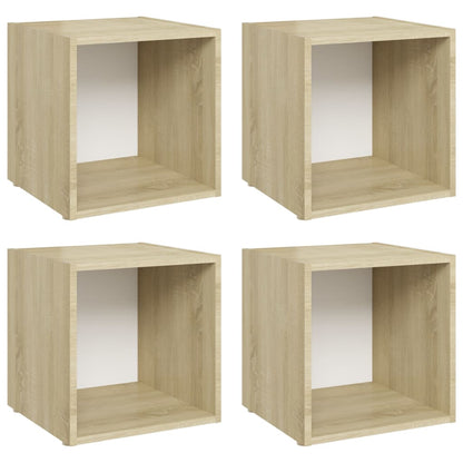 TV-bänk 4 st vit och sonoma-ek 37x35x37 cm konstruerat trä