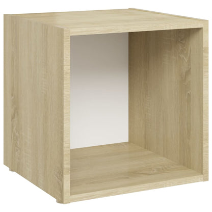 TV-bänk 4 st vit och sonoma-ek 37x35x37 cm konstruerat trä