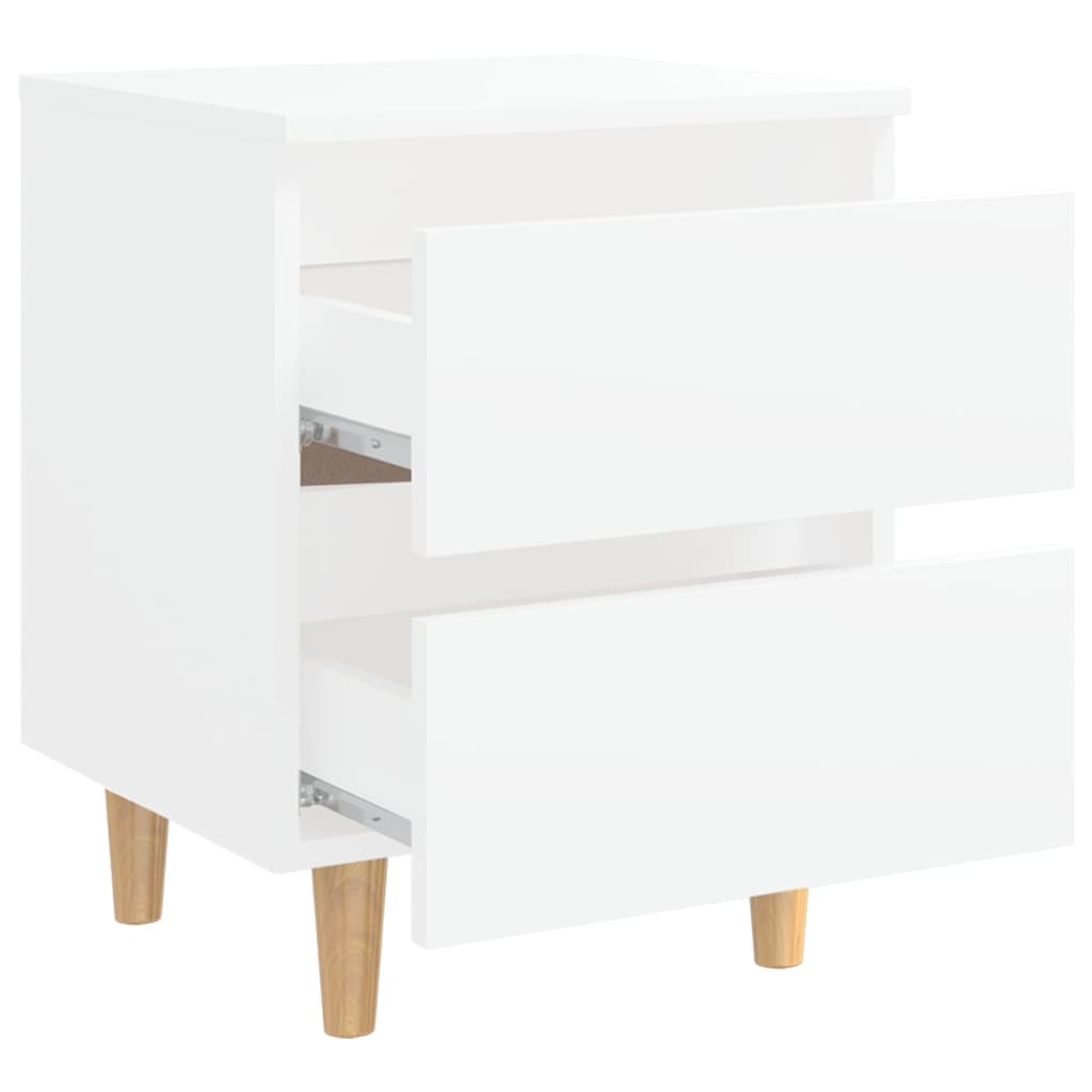 Sängbord med massiva furuben 2 st vit 40x35x50 cm