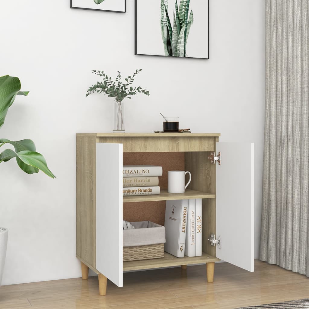 Skåp Vit Sonoma Ek massiva träben 60x35x70 cm