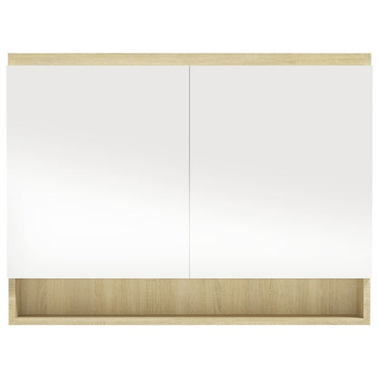 Badrumsspegel Spegelskåp Vit och Ek 80x15x60 cm