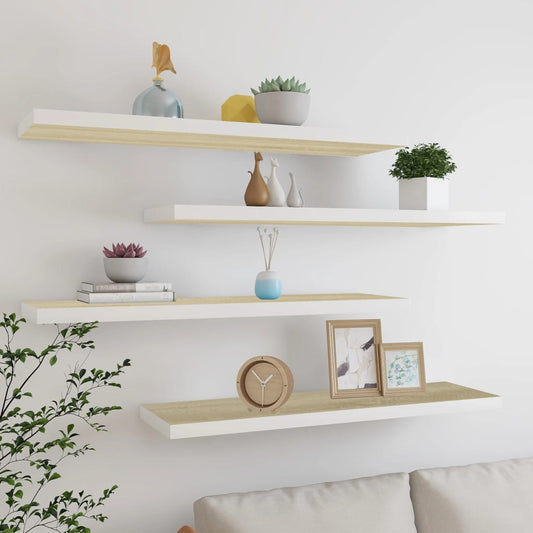 Vägghylla Vit 4 st Vit och Ek 120x23,5x3,8 cm MDF