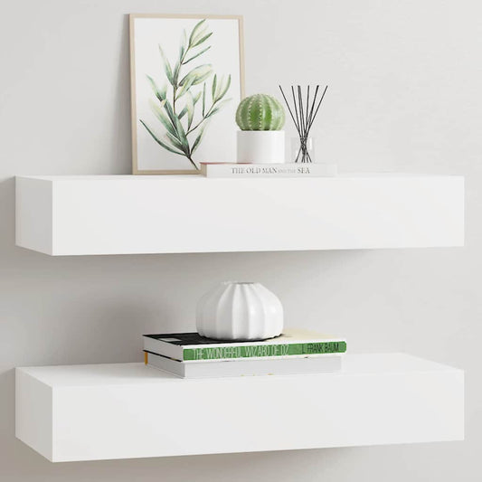 Vägghylla Vit låda 2 st Vit 60x23,5x10 cm MDF