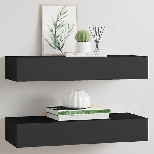 Vägghylla Svart Vegglåda 2 st 60x23,5x10 cm MDF